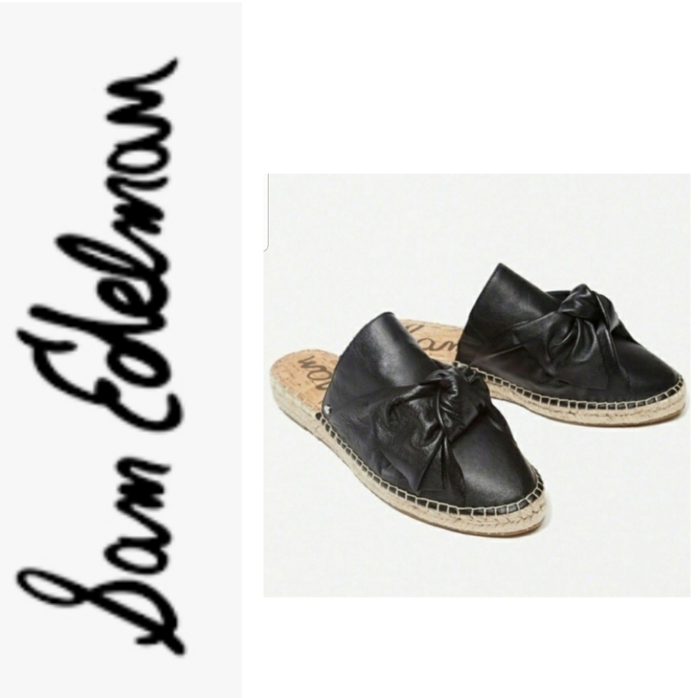 SAN EDELMAN BLACK LEATHER  BOW ESPADRILLE 6